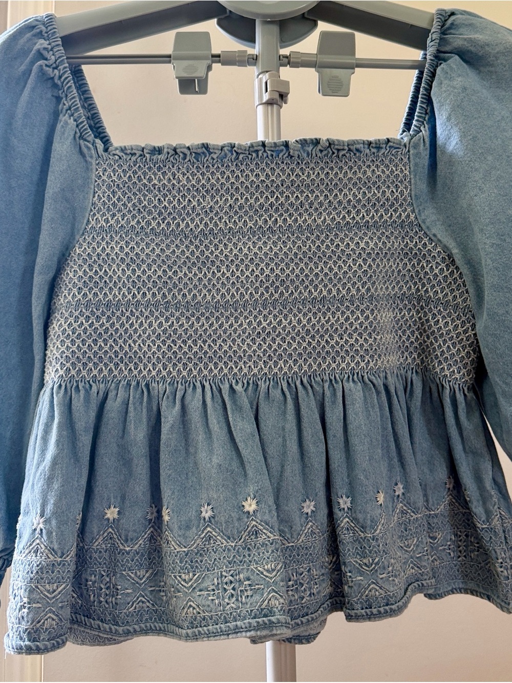 American Eagle Outfitters Light Blue Smocked Peasant Top